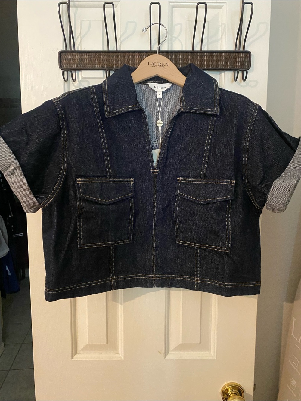 bohme Dark Blue Denim Cropped Utility top